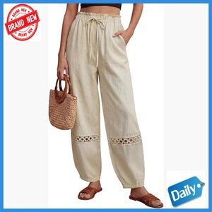 Wide Leg Harem Pants Elastic Waist Drawstring Lightweight Summer Boho